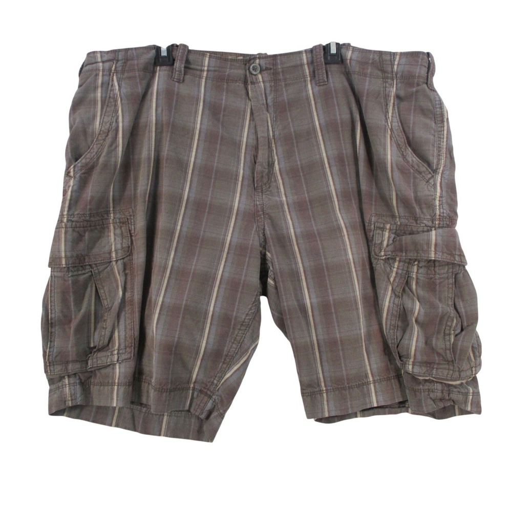 Arizona Jean Co Mens Brown Plaid Cargo Shorts Size 44 Casual Multi Pocket Stripe